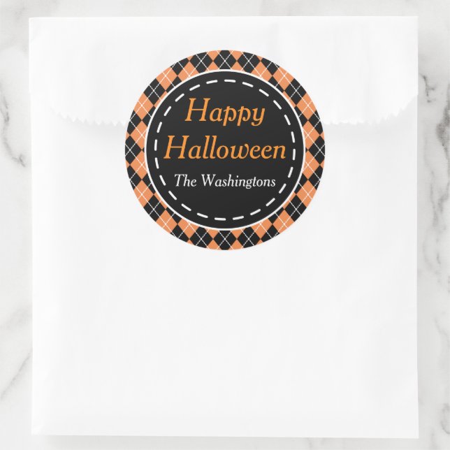 Personalized Orange Black Happy Halloween Stickers (Bag)
