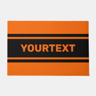 Personalized Orange Black Racing Stripes Doormat