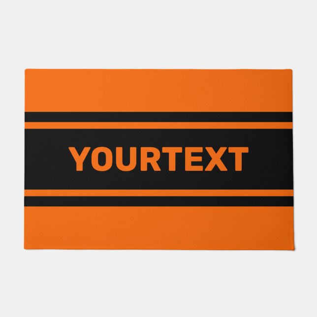 Personalized Orange Black Racing Stripes Doormat (Front)