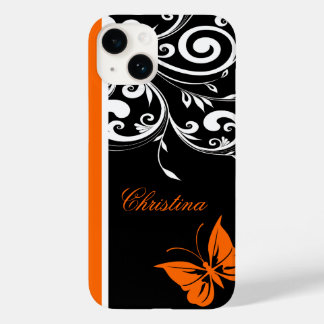 Personalized Orange Black white Butterfly Flourish Case-Mate iPhone 14 Case