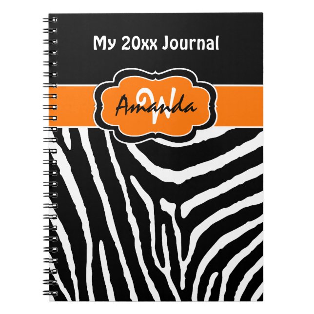 Personalized Orange Black White Zebra Journal 2 (Front)