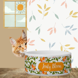 Personalized Orange Blossom Floral Pet Bowl