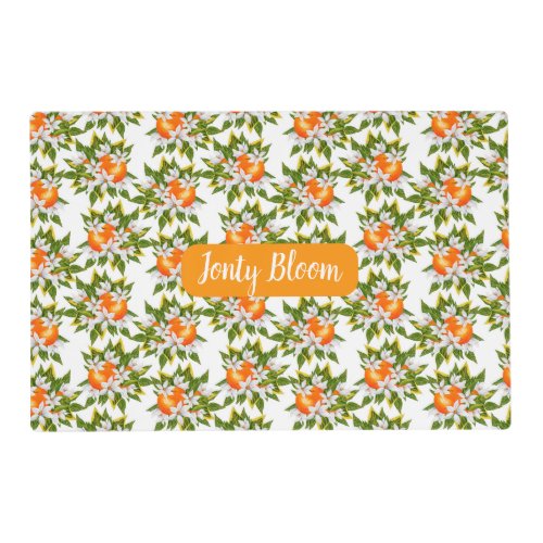 Personalized Orange Blossom Floral Pet Food Mat