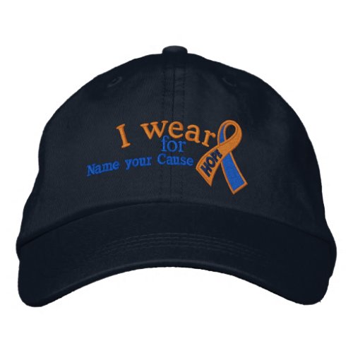 Personalized Orange Blue Hope Ribbon Your Text Embroidered Baseball Cap