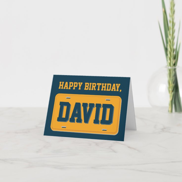 Personalized Orange & Blue License Plate Birthday Card Zazzle