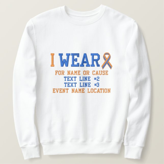 Personalized Orange Blue Ribbon Awareness Embroidered Sweatshirt (Design Front)