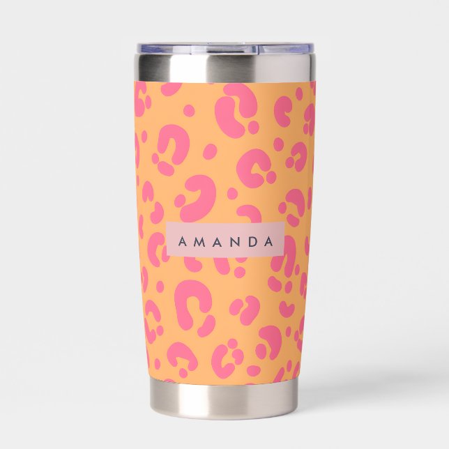 Personalized Orange Bold Pink Leopard Print Insulated Tumbler (Front)