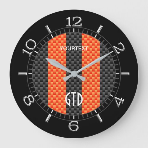 Personalized Orange Carbon Style Racing Stripes Large Clock