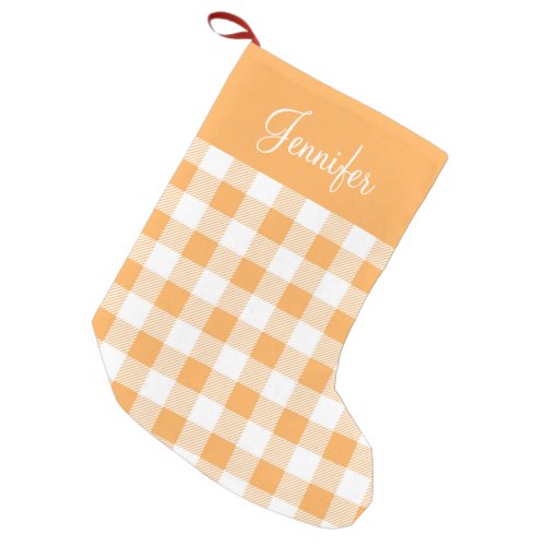 Personalized Orange Checks Pattern Small Christmas Stocking