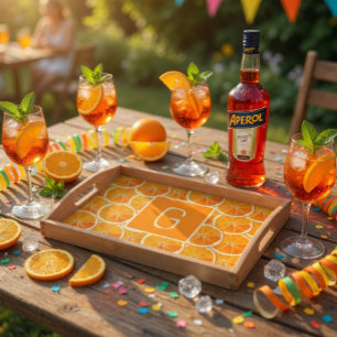 Personalized Orange Citrus Monogram Wooden Serving Tray