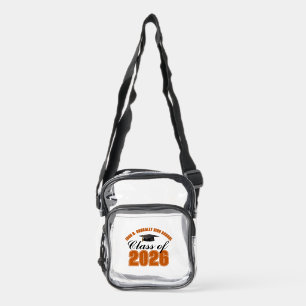 Personalized Orange Class of 2026 Graduation Clear Crossbody Bag