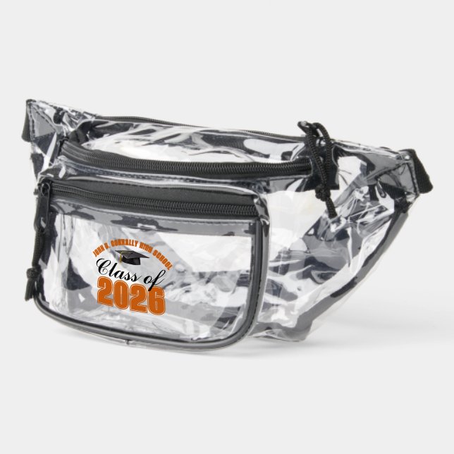 Personalized Orange Class of 2026 Graduation Clear Fanny Pack (Left)