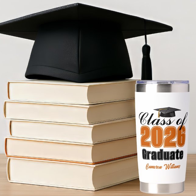 Personalized Orange Class of 2026 Graduation Insulated Tumbler (Creator Uploaded)