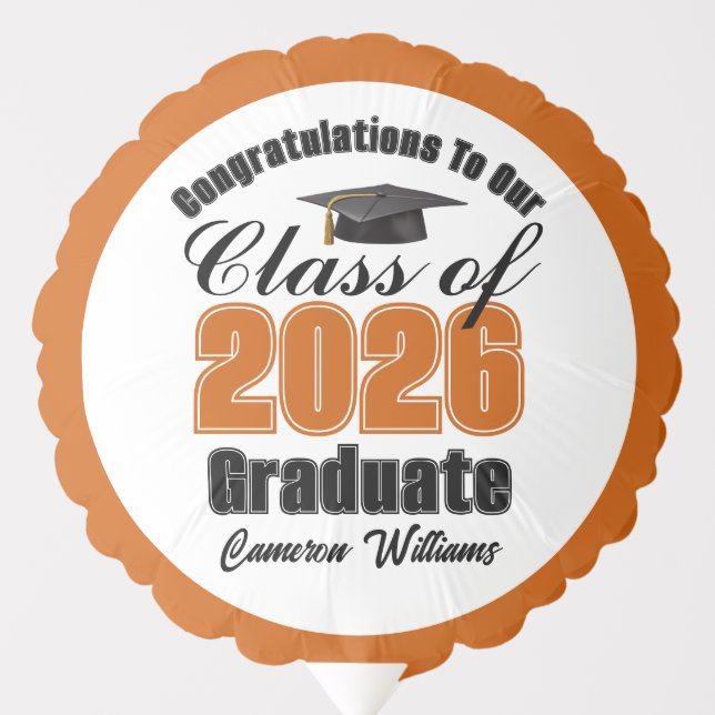 Personalized Orange Class of 2026 Graduation Party Balloon (Front)