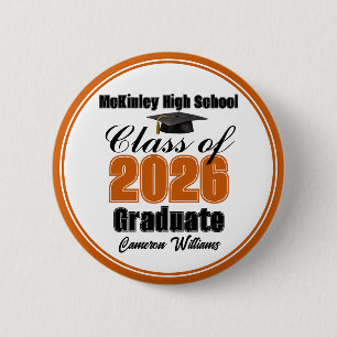 Personalized Orange Class of 2026 Graduation Party Button