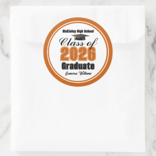 Personalized Orange Class of 2026 Graduation Party Classic Round Sticker