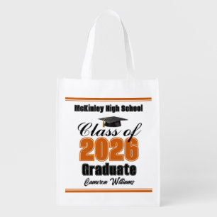 Personalized Orange Class of 2026 Graduation Party Grocery Bag
