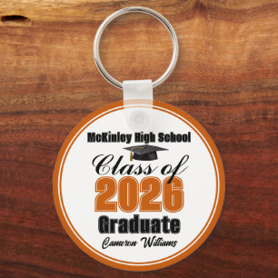 Personalized Orange Class of 2026 Graduation Party Keychain
