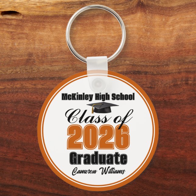 Personalized Orange Class of 2026 Graduation Party Keychain (Front)