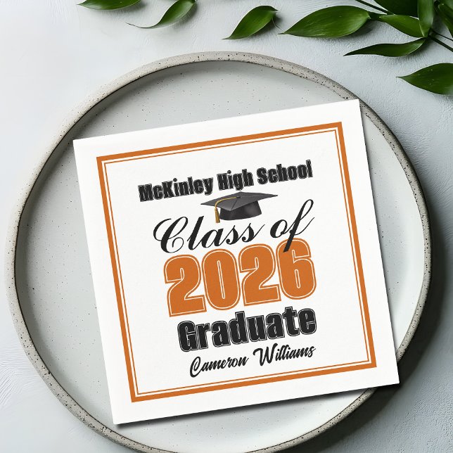 Personalized Orange Class of 2026 Graduation Party Napkins (Creator Uploaded)