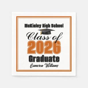 Personalized Orange Class of 2026 Graduation Party Napkins