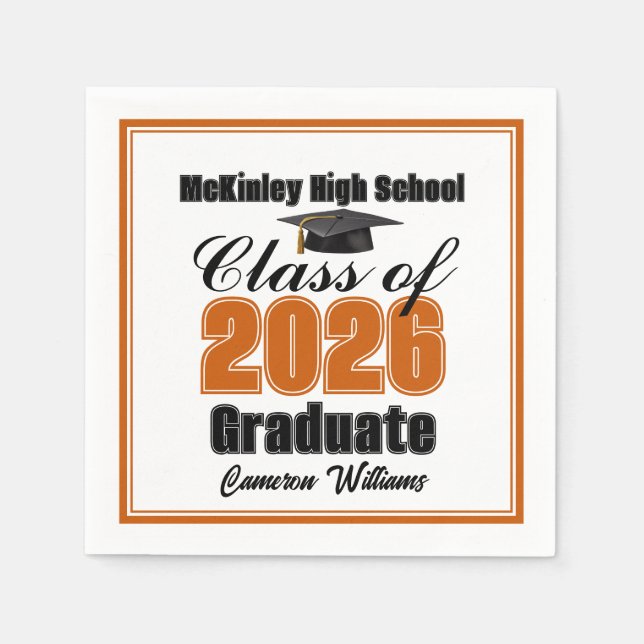 Personalized Orange Class of 2026 Graduation Party Napkins (Front)