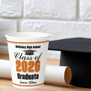Personalized Orange Class of 2026 Graduation Party Paper Cups