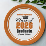Personalized Orange Class of 2026 Graduation Party Paper Plates<br><div class="desc">Customize your own orange and black high school Class of 2026 graduate paper plates for a high school or college graduation party. Cool varsity letters for the year on great custom decor for seniors.</div>