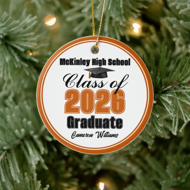 Personalized Orange Class of 2026 Graduation Photo Ceramic Ornament (Tree)