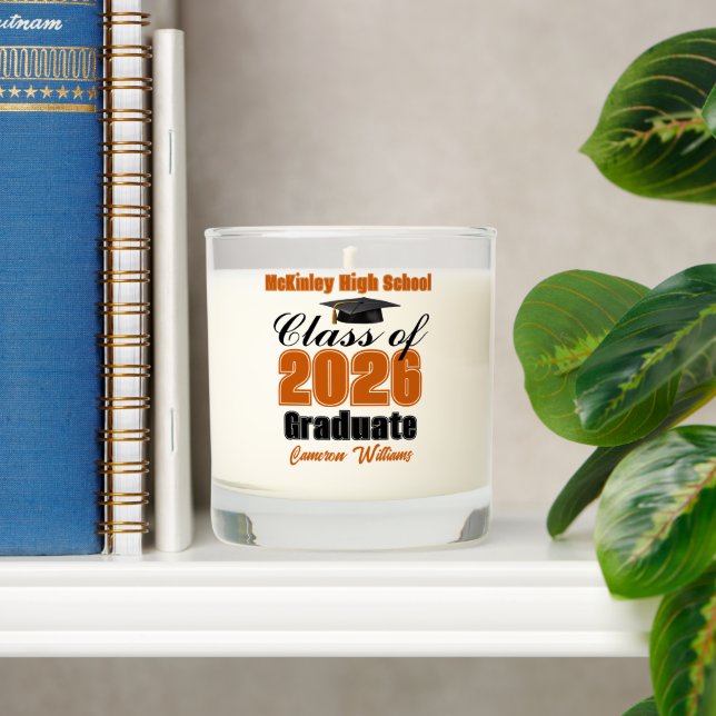 Personalized Orange Class of 2026 Graduation Scented Candle (Shelf)
