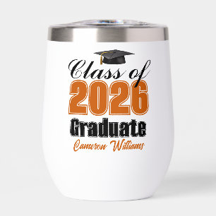 Personalized Orange Class of 2026 Graduation Thermal Wine Tumbler