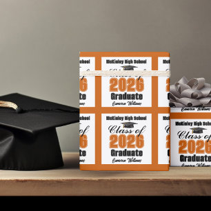 Personalized Orange Class of 2026 Graduation Wrapping Paper