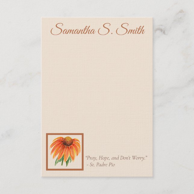 Personalized Orange Coneflower Note Card  (Front)
