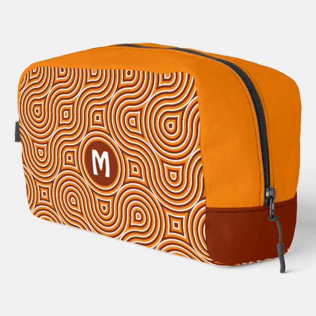 Personalized Orange Dark Brown Midcentury Art Dopp Kit (Right Corner)