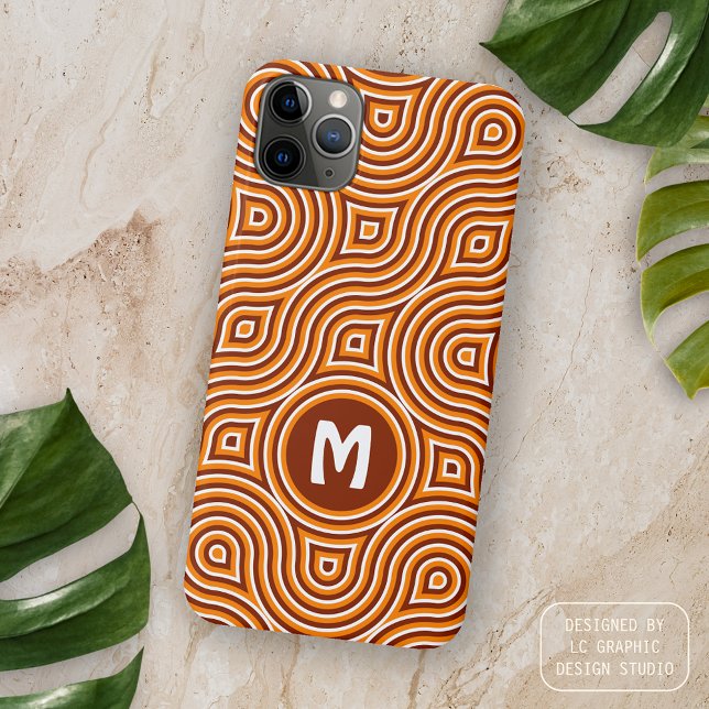 Personalized Orange Dark Brown White Retro Pattern Case-Mate iPhone Case (Creator Uploaded)
