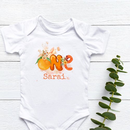 Personalized Orange First Birthday Outfit Baby Bodysuit