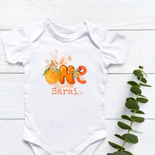 Personalized Orange First Birthday Outfit Baby Bodysuit (Personalized Orange First Birthday Outfit Baby Bodysuit)