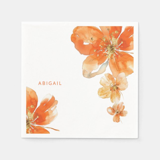 Personalized Orange Floral Bridal Shower Cocktail Napkins (Front)