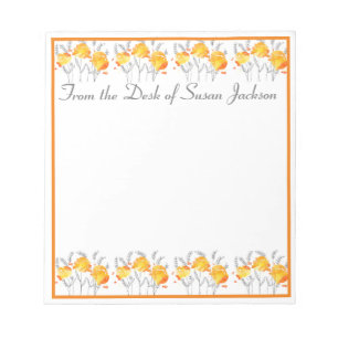 Personalized Orange Floral From the Desk Notepad