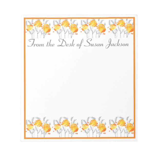 Personalized Orange Floral From the Desk Notepad (Front)