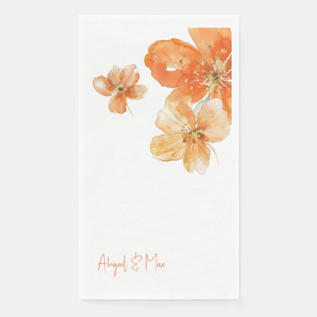 Personalized Orange Floral Wedding  Paper Guest Towels (Front)