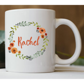Personalized Orange Flower Wreath Coffee Mug