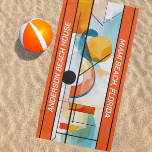 Personalized Orange Geometric Abstract Beach Towel