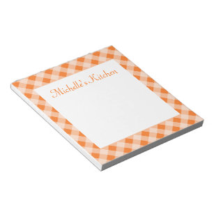 Personalized Orange Gingham Notepad