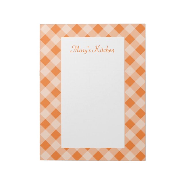 Personalized Orange Gingham Notepad (Rotated)