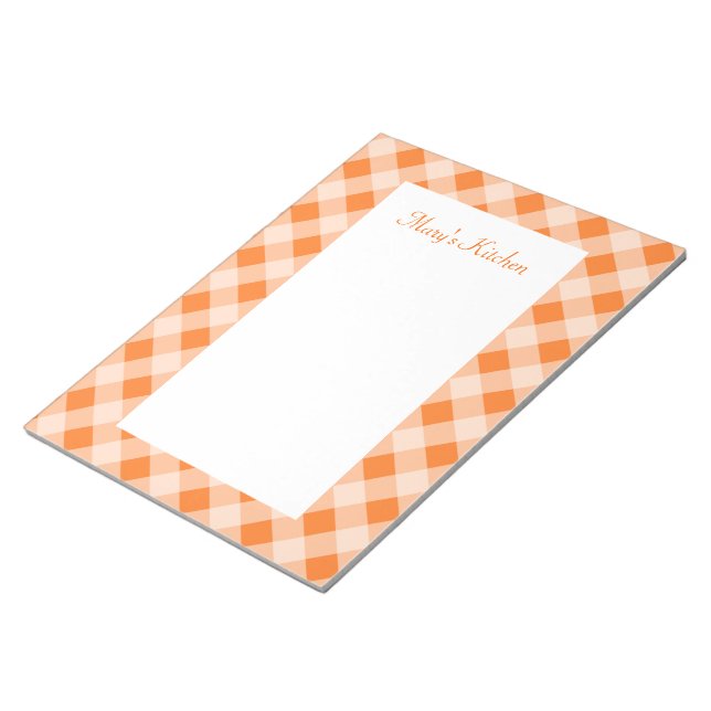 Personalized Orange Gingham Notepad (Angled)