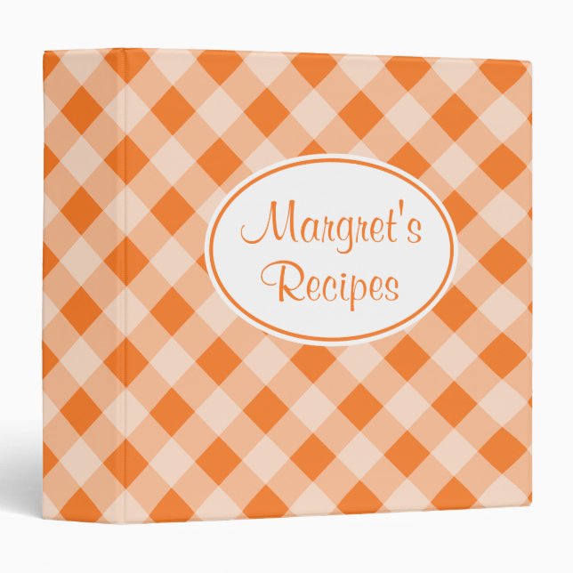 Personalized Orange Gingham Recipe Binder (Front/Spine)
