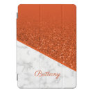 Personalized Orange Glitter - White Marble iPad Pro Cover Personalized Orange Glitter - White Marble iPad Pro Cover