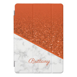 Personalized Orange Glitter - White Marble iPad Pro Cover
