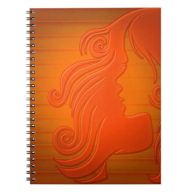 Personalized Orange Gold Woman Face Hair Girly Notebook (Front)